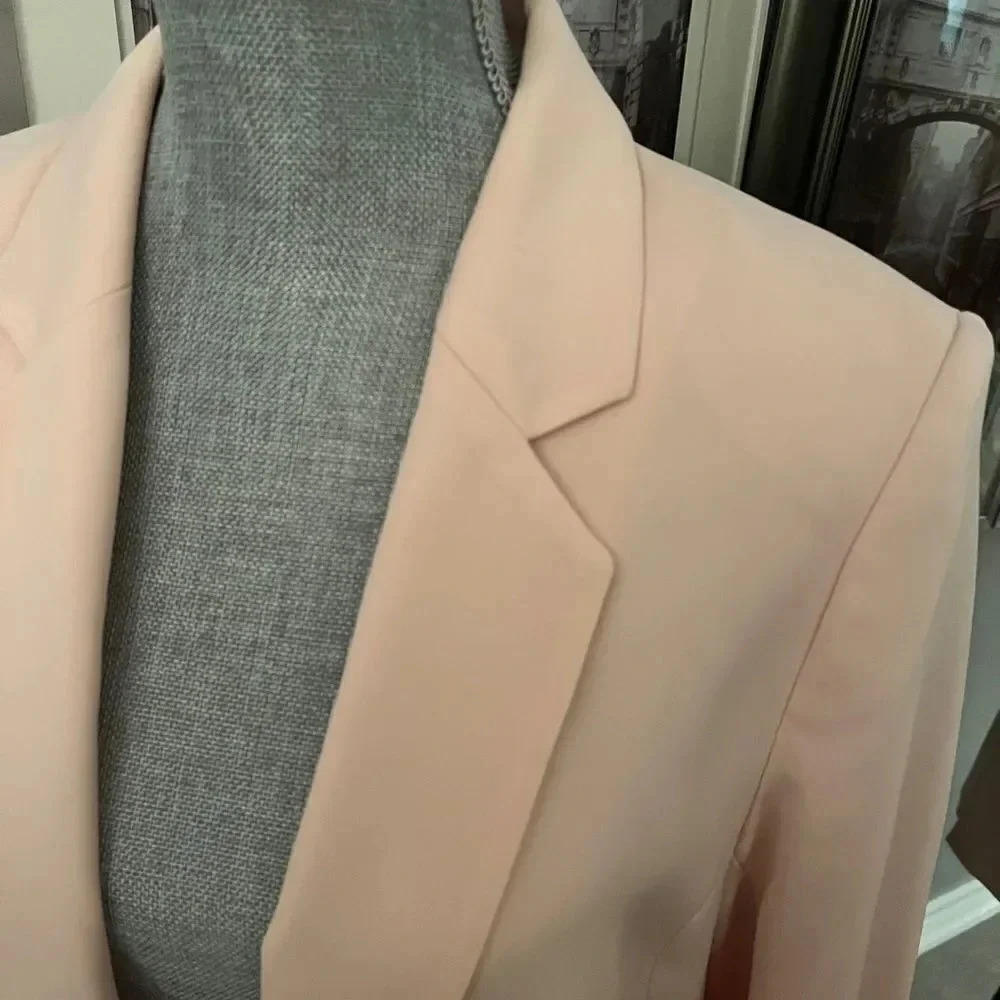 H&M Lightweight Pink Blazer Lined Quarter Ruched Sleeve Pockets, Size 8 - Picture 3 of 8